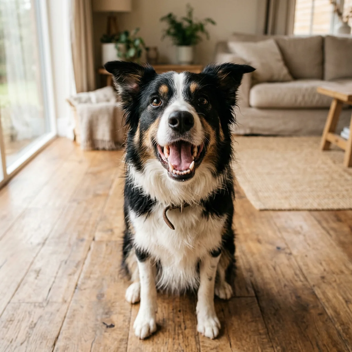 Border collie with healthy clean teeth and happy expression