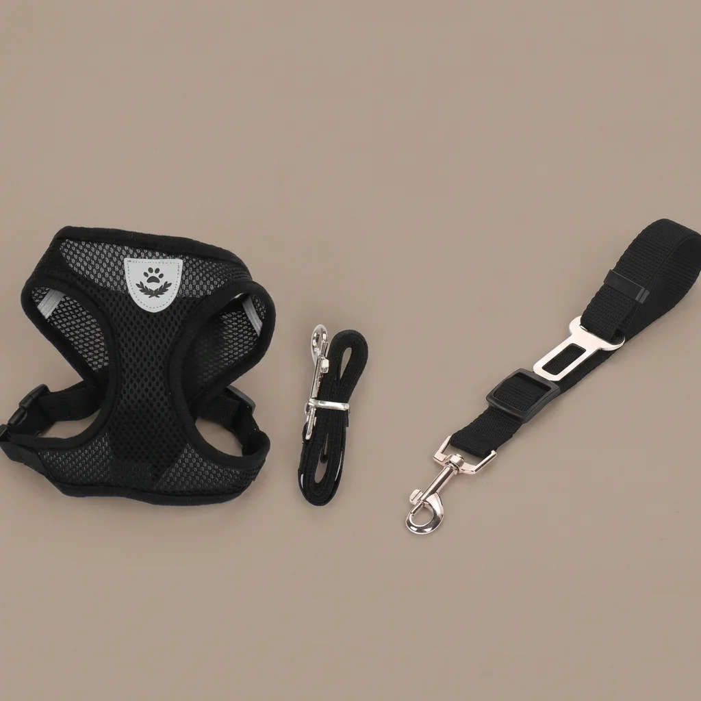 Harnais en Mesh Respirant pour Chien avec Laisse et Attache de Ceinture