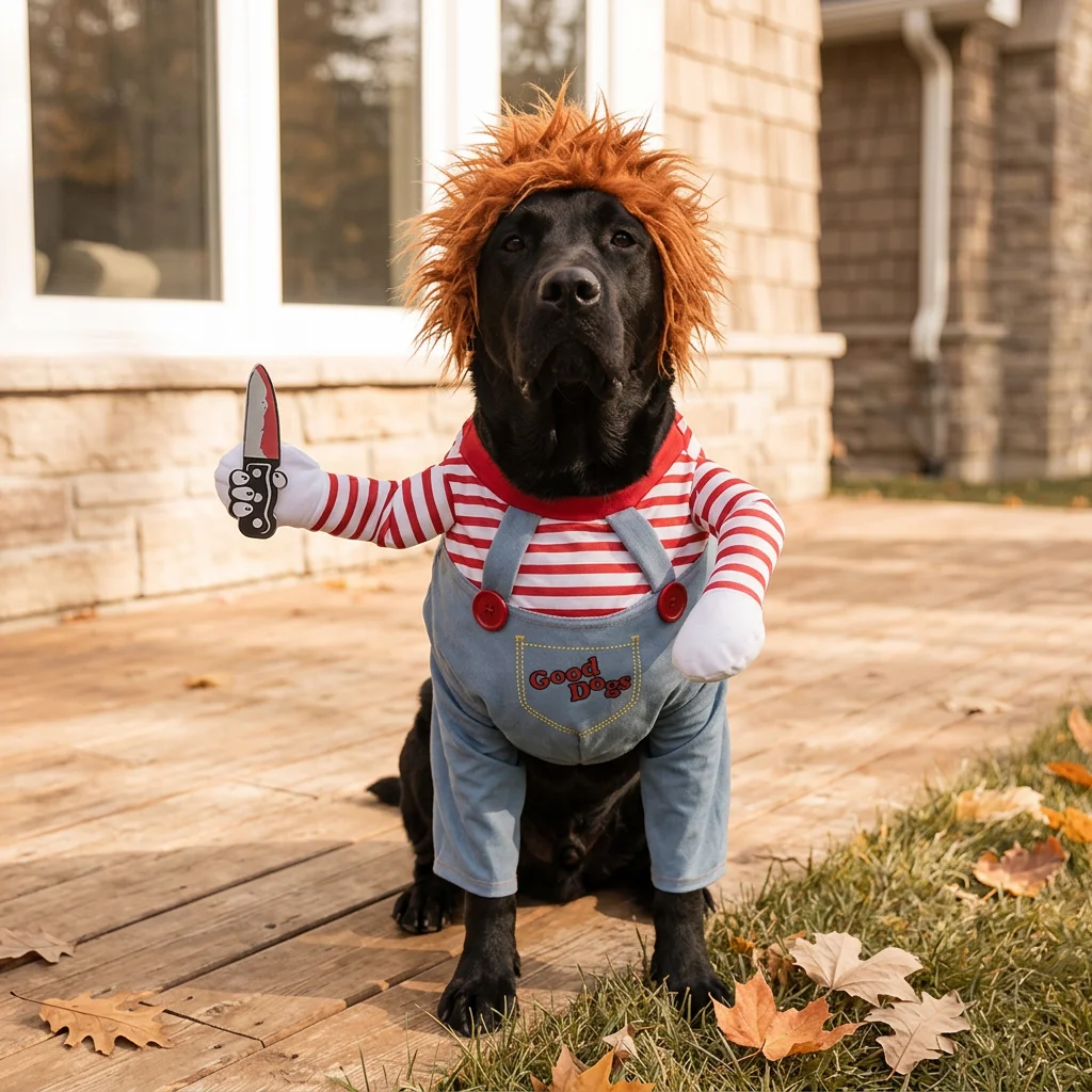 Costume d'Halloween Chucky pour Chien avec Perruque et Couteau image 3