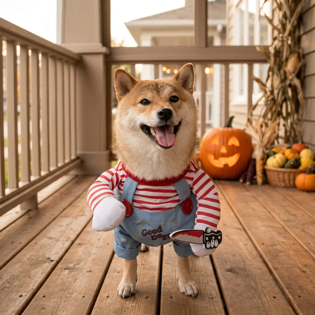 Costume d'Halloween Chucky pour Chien avec Perruque et Couteau image 5