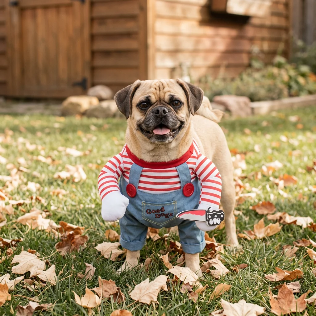 Costume d'Halloween Chucky pour Chien avec Perruque et Couteau image 6