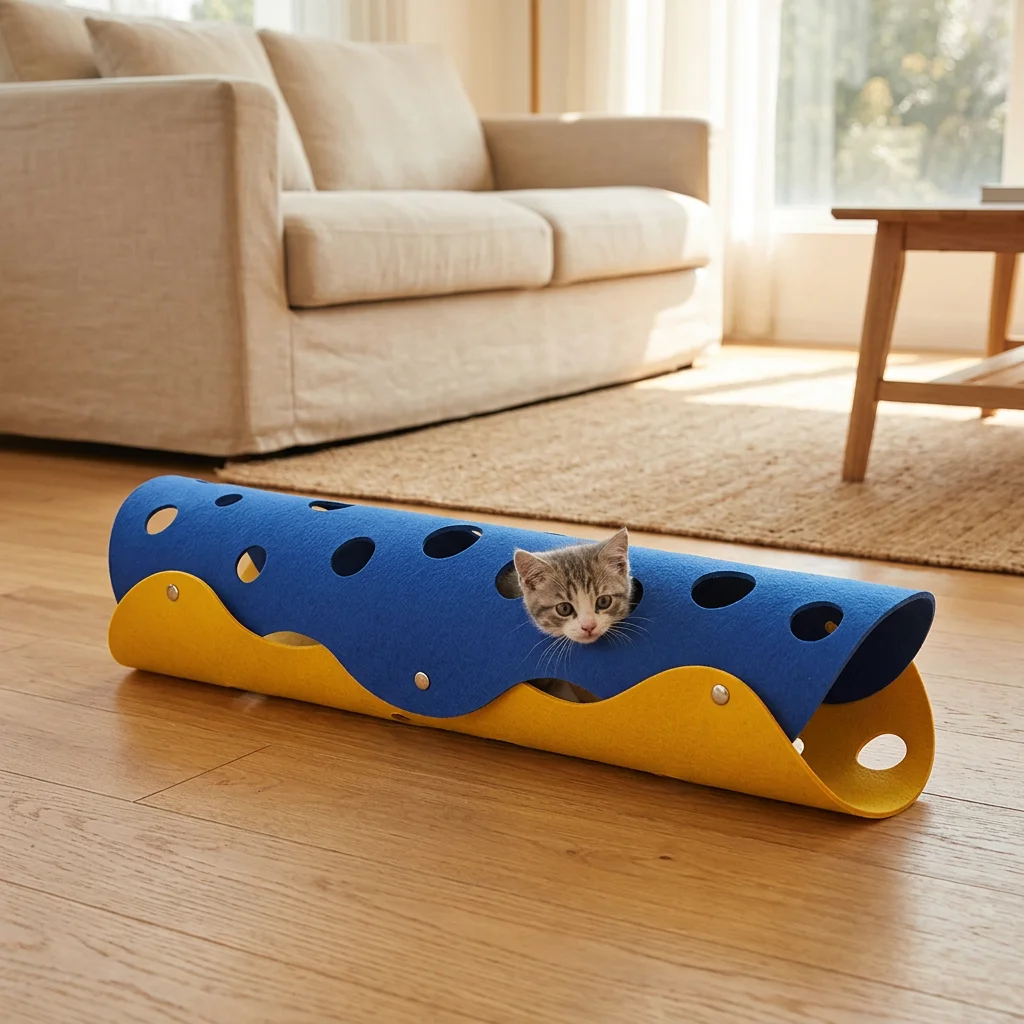 Modular Felt Cat Tunnel & Bed – Collapsible Interactive Play Mat with Peek-a-Boo Holes image 5