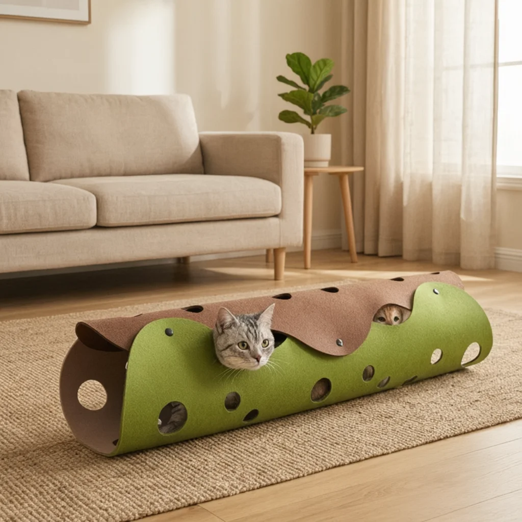 Modular Felt Cat Tunnel & Bed – Collapsible Interactive Play Mat with Peek-a-Boo Holes image 8