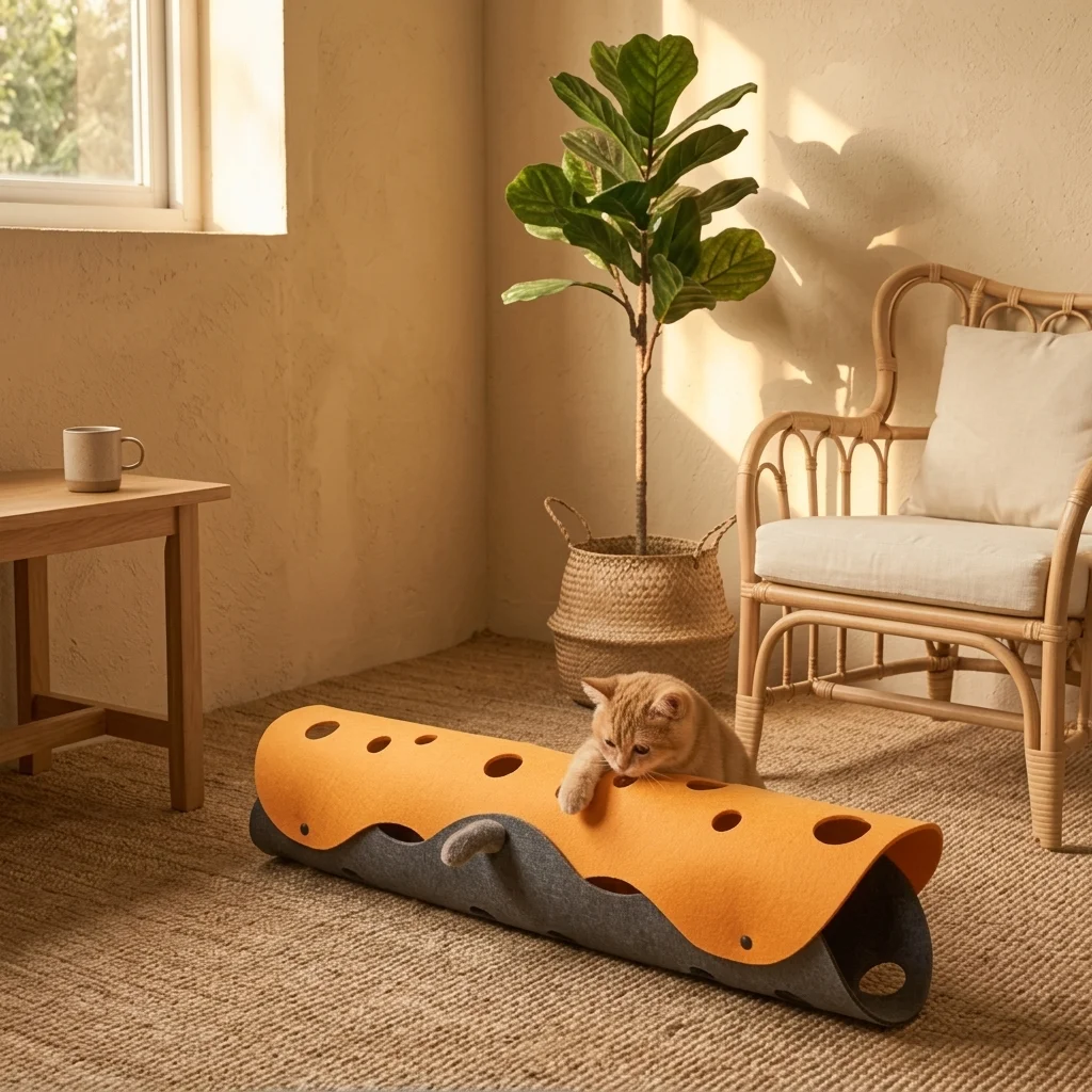 Modular Felt Cat Tunnel & Bed – Collapsible Interactive Play Mat with Peek-a-Boo Holes image 10