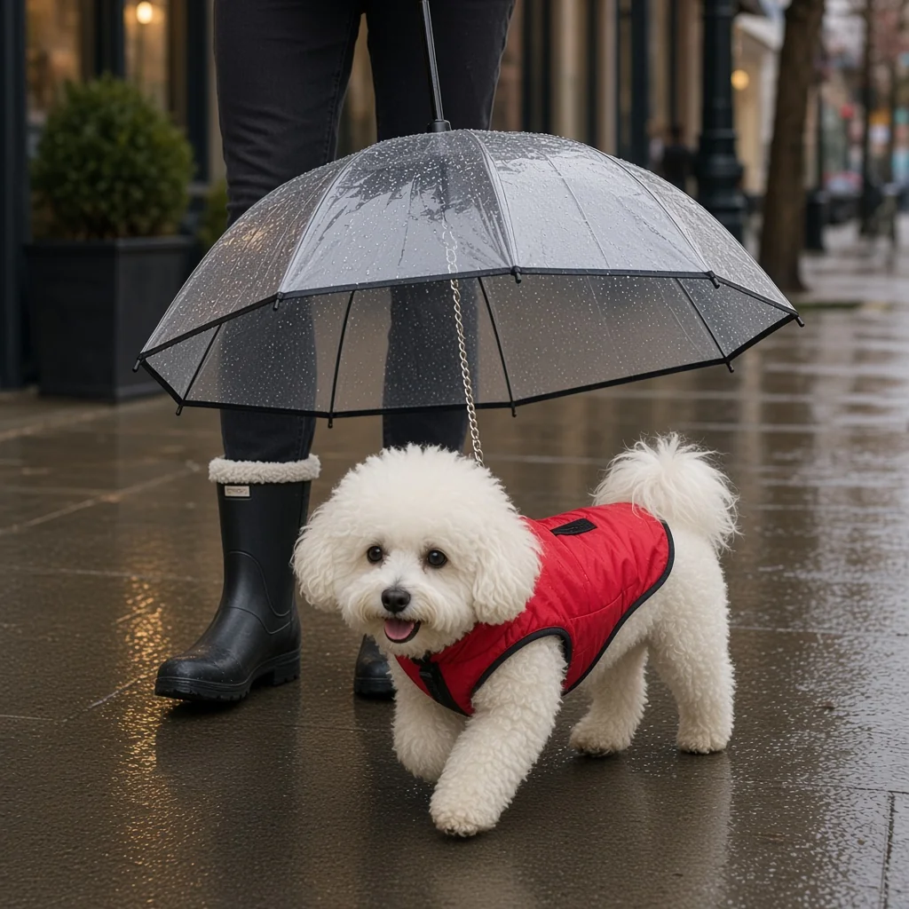 Parapluie transparent pour chien avec laisse intégrée pour la pluie image 3