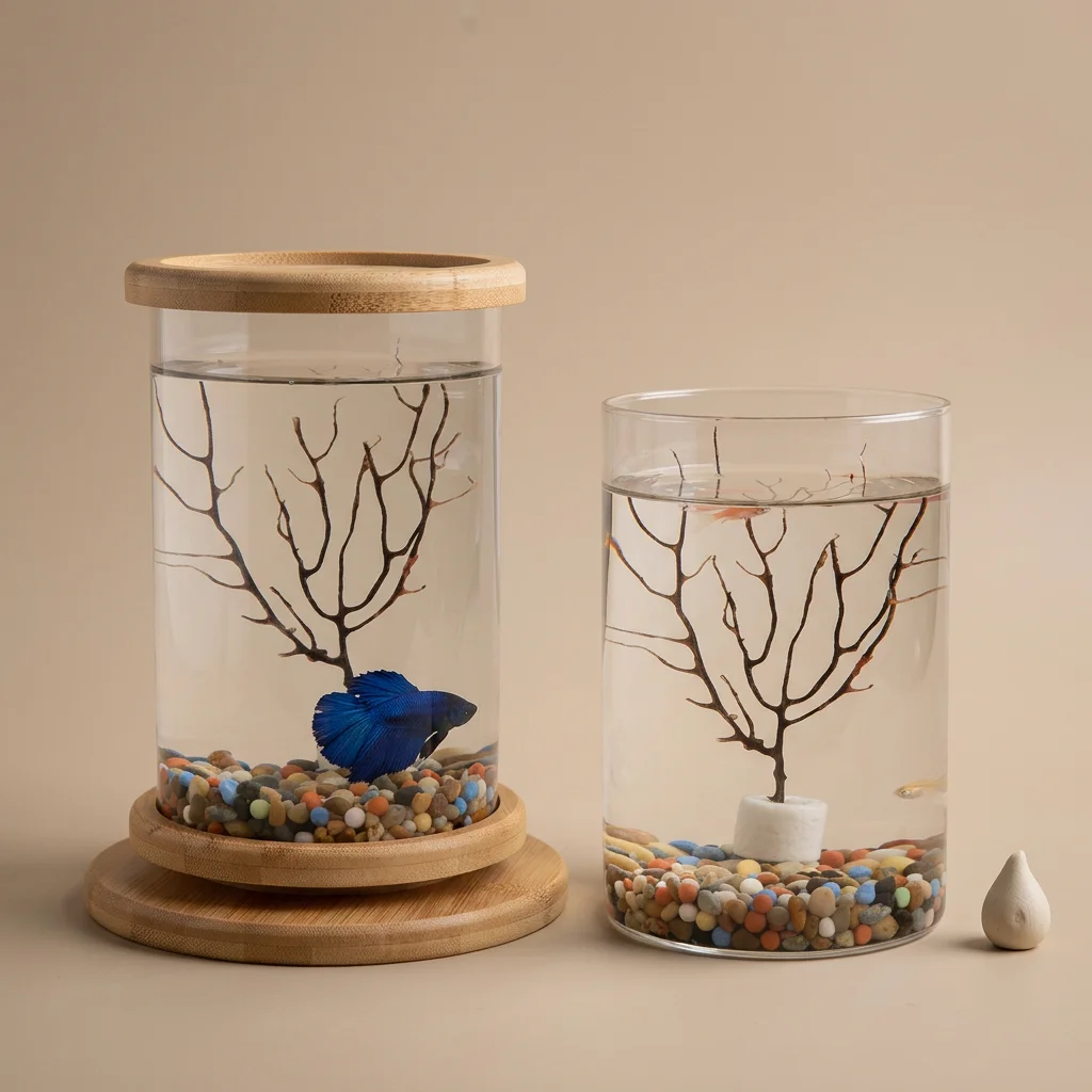 Mini aquarium en verre avec base en bambou – Réservoir de bureau image 5