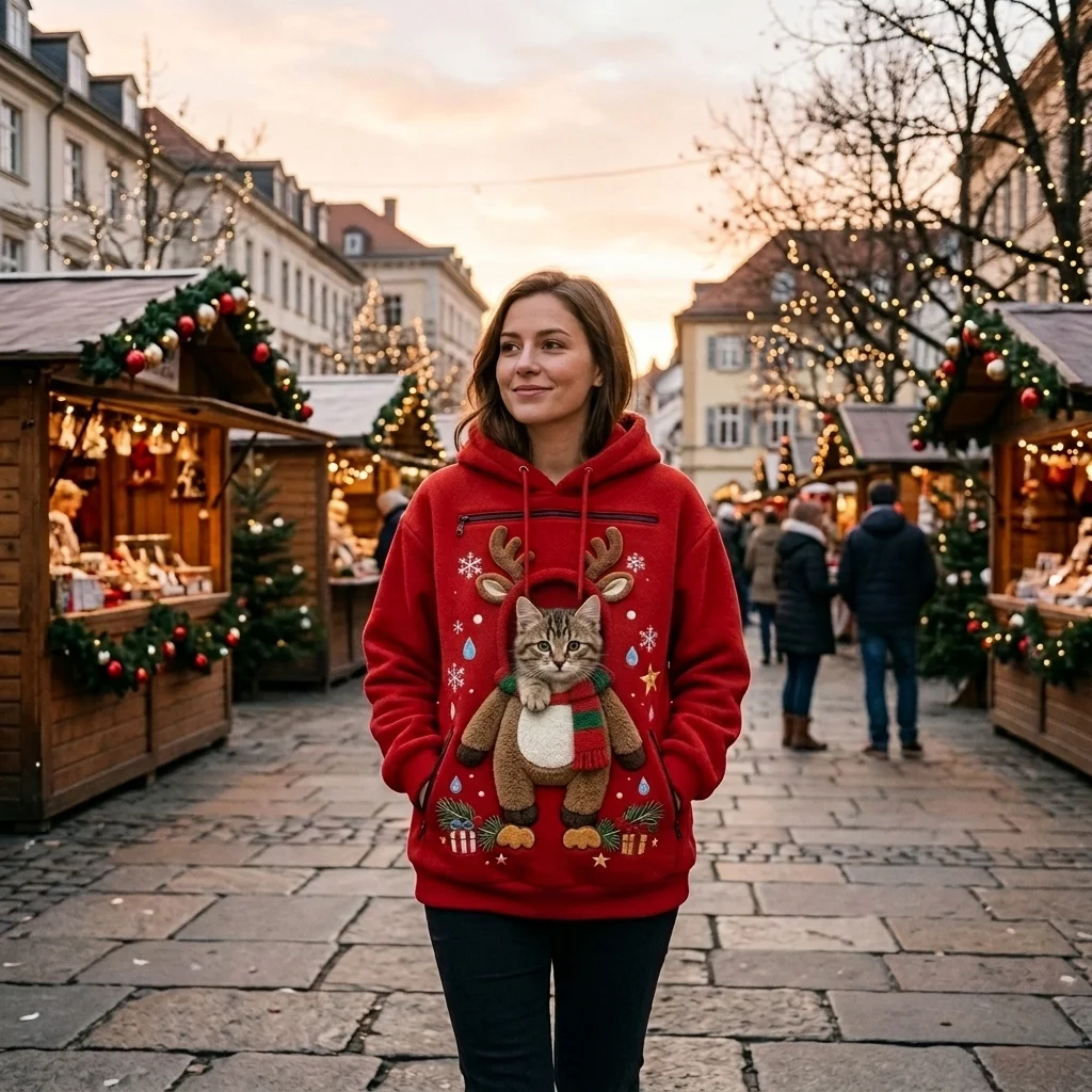 Festive Christmas 3D Printed Hooded Sweatshirt with Pockets image 3